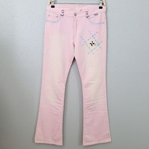 Crystal Baby Pink Flare Leg Embroidered Whipstitch Corduroy Flare Jeans Size 27